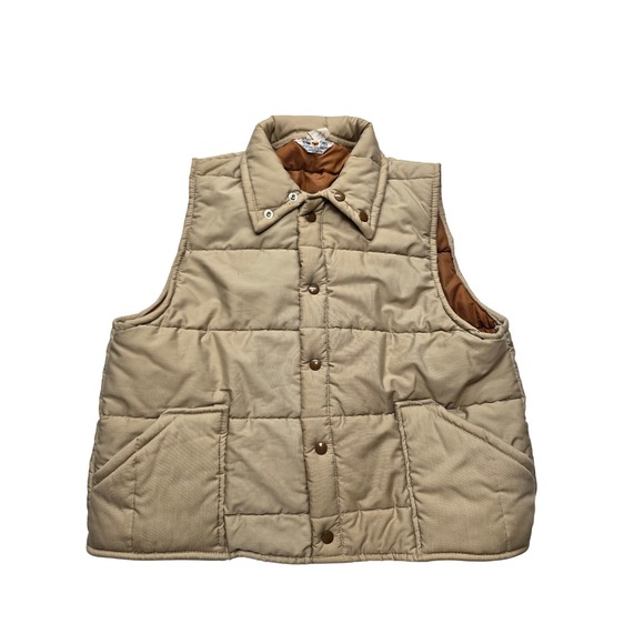 Tom Cat Nine Lives Other - Vintage Tom Cat Nine Lives Puffer Vest Tan Quilted Snap Front Gorpcore XL Mens